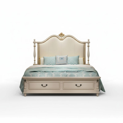 Conception de la literie de lit de luxe pour double lit d'hôtel, mobilier en bois baroque royal nouveau.