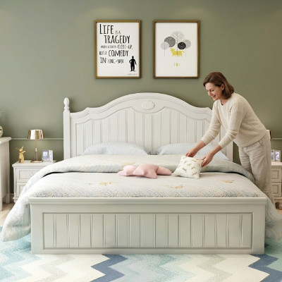 Lit de style maison de campagne Lits en bois double de luxe Conception de mobilier de chambre en bois Lit en bois