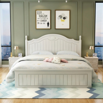 Lit de style maison de campagne Lits en bois double de luxe Conception de mobilier de chambre en bois Lit en bois