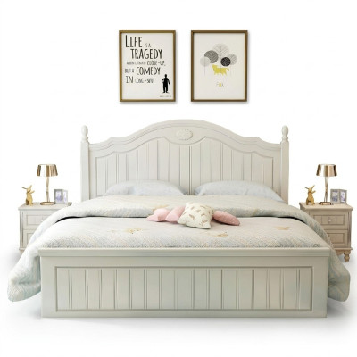 Lit de style maison de campagne Lits en bois double de luxe Conception de mobilier de chambre en bois Lit en bois