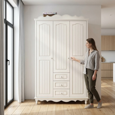 Style de campagne Meubles Classiques Armoire Penderie En Bois Chambre Blanche