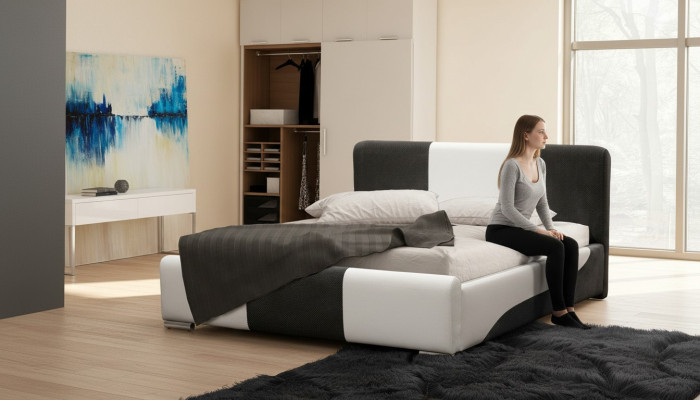 Lit Cadre de lit Conception de chambre Doubles Moderne Tissu Hôtel 160x200 Lits neuf