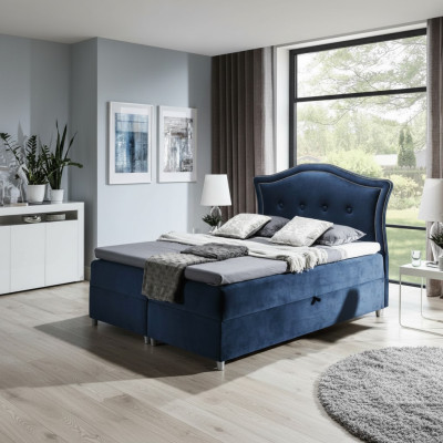 Lit double de luxe en tissu moderne pour la chambre d'hôtel : lit tapissier à ressorts.