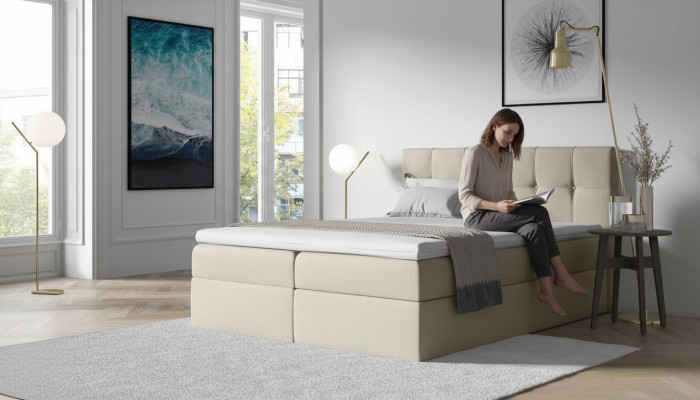 Lit Box Spring en tissu Design textile Chambre d'hôtel Double Lit moderne Lits