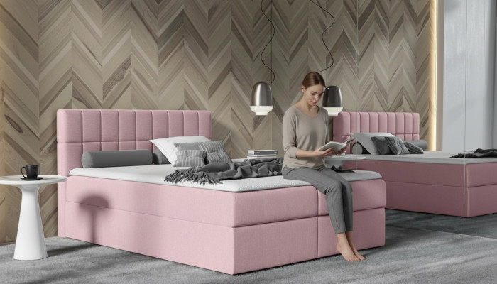 Lit à sommier tapissier design en tissu rose lit double moderne d'hôtel avec sommier