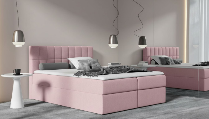 Lit à sommier tapissier design en tissu rose lit double moderne d'hôtel avec sommier