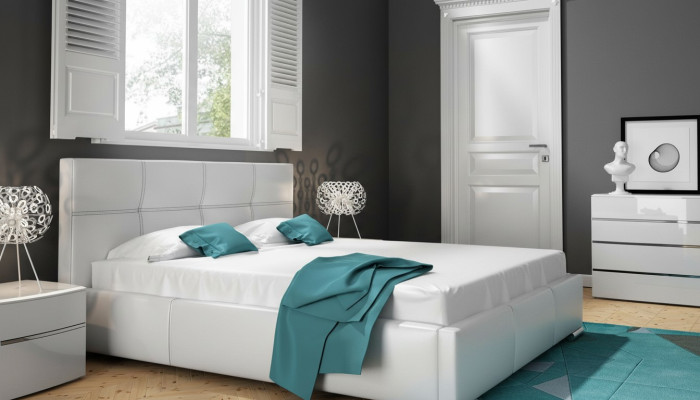 Cadre de lit Design Lit Double Hôtel Moderne Lit Chambre Lits Blanc neuf