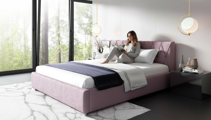 Lit Cadre de lit Lit rembourré Lits Doubles Hôtel 180x200 Chambre à coucher Rose Mobilier