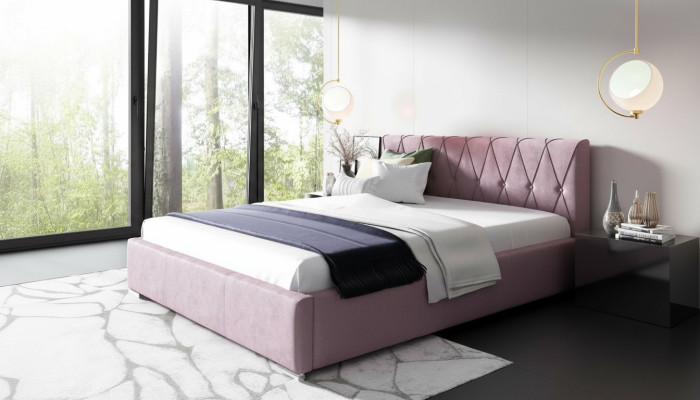 Lit Cadre de lit Lit rembourré Lits Doubles Hôtel 180x200 Chambre à coucher Rose Mobilier