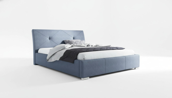 Lits doubles d'hôtel en tissu bleu pour chambre à coucher en bois bleu.