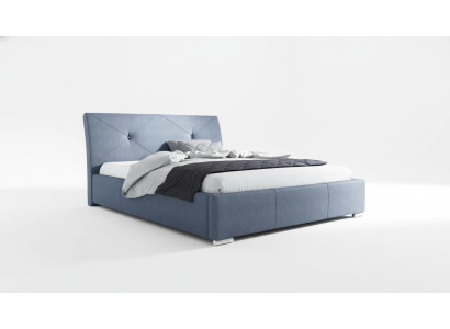 Lits doubles d'hôtel en tissu bleu pour chambre à coucher en bois bleu.