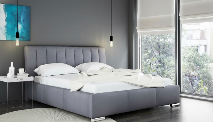 Lit Lit double Mobilier Cadre de lit Tissu 160x200 Textile Lit rembourré Gris Lits