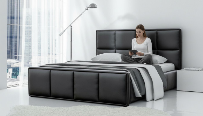 Lit double Structure de lit Meubles de lit Lit rembourré Lits Polyester Moderne Noir