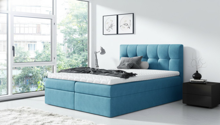 Lit de mariages Lit Box Spring Bed Lit double Moderne Chambre bleue Lits 160x200