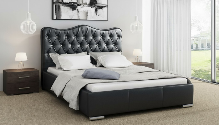 Cadre de lit Lits Lit de mariage Lit moderne Lit en similicuir Lit rembourré Lit double Noir