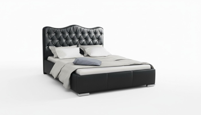 Cadre de lit Lits Lit de mariage Lit moderne Lit en similicuir Lit rembourré Lit double Noir