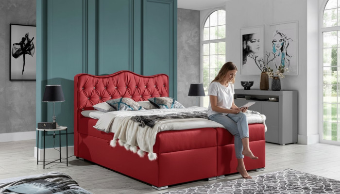 Lit double Lit Sommier à ressorts avec sommier Lit conjugal Lits Lit rembourré Neuf rouge