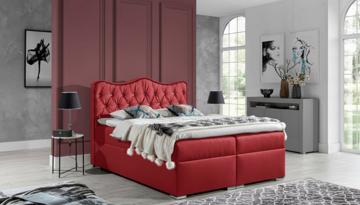 Lit double Lit Sommier à ressorts avec sommier Lit conjugal Lits Lit rembourré Neuf rouge