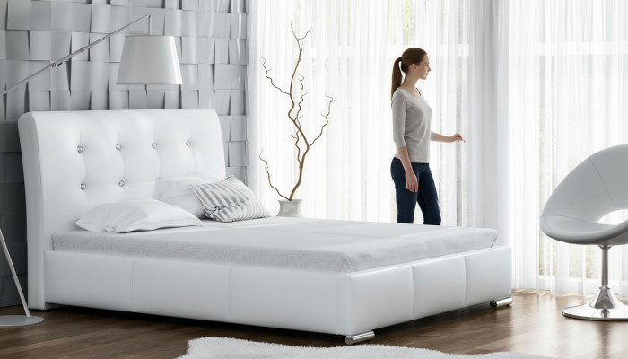 Lit de mariage, cadre de lit, lits, lit rembourré, lit double, blanc, polyester, contemporain