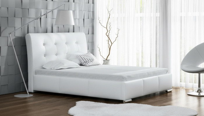 Lit de mariage, cadre de lit, lits, lit rembourré, lit double, blanc, polyester, contemporain