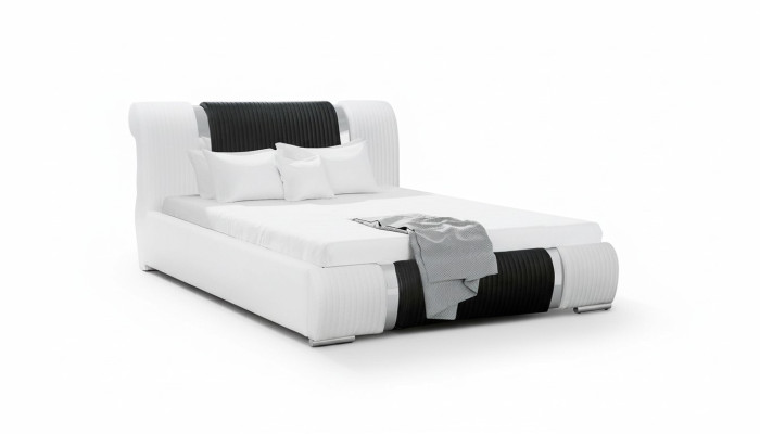 Lit Cadre de lit Lit double Lits Lit de mariage Lit rembourré Bande chrome Mobilier Blanc