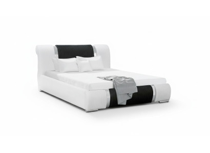 Lit Cadre de lit Lit double Lits Lit de mariage Lit rembourré Bande chrome Mobilier Blanc