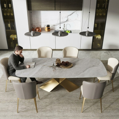Design de tables à manger de luxe Table en acier inoxydable Meubles en pierre Salle à manger Colonne moderne