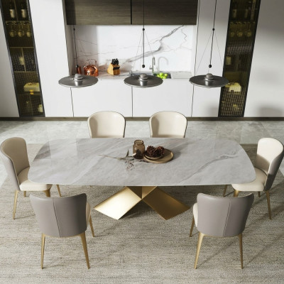 Design de tables à manger de luxe Table en acier inoxydable Meubles en pierre Salle à manger Colonne moderne