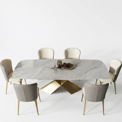 Design de tables à manger de luxe Table en acier inoxydable Meubles en pierre Salle à manger Colonne moderne