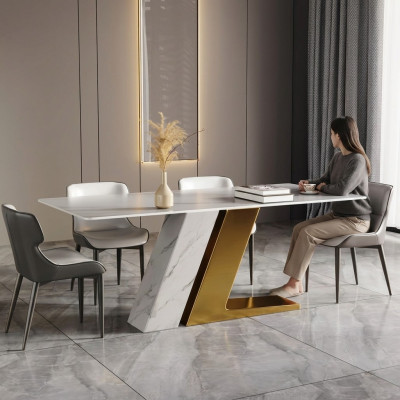 Tables de design Table de luxe Imitation marbre Mobilier Salle à manger Tables à manger Moderne Or