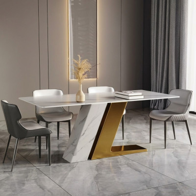 Tables de design Table de luxe Imitation marbre Mobilier Salle à manger Tables à manger Moderne Or