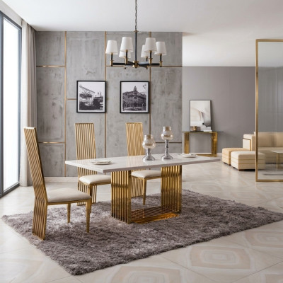 Table de luxe Table à manger en métal Méga Design Tables en métal 140x80 Mobilier de salle à manger