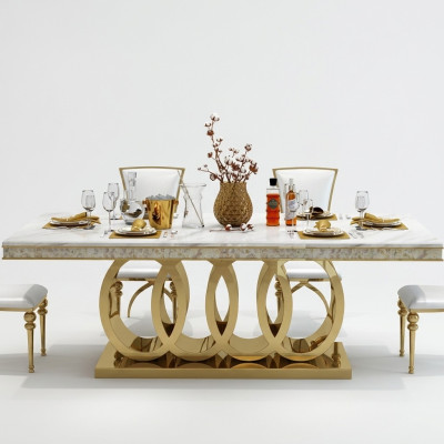 Table de salle à manger de luxe Table de salle à manger Table en métal Or Tables de salle à manger Meubles Ameublement