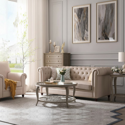 Ensemble de canapé Chesterfield 321 Canapé en cuir de design de siège de paysage de vie.