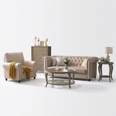 Ensemble de canapé Chesterfield 321 Canapé en cuir de design de siège de paysage de vie.