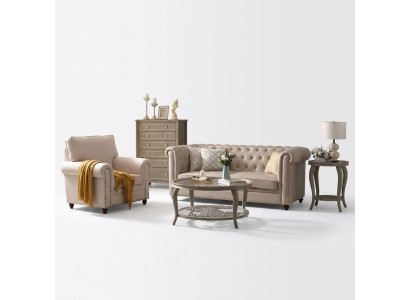 Ensemble de canapé Chesterfield 321 Canapé en cuir de design de siège de paysage de vie.