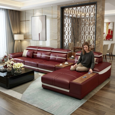 Canapé d'angle luxueux en forme de L Imitation cuir Canapé d'angle rembourré Siège Canapé Design Canapés Rouge neuf