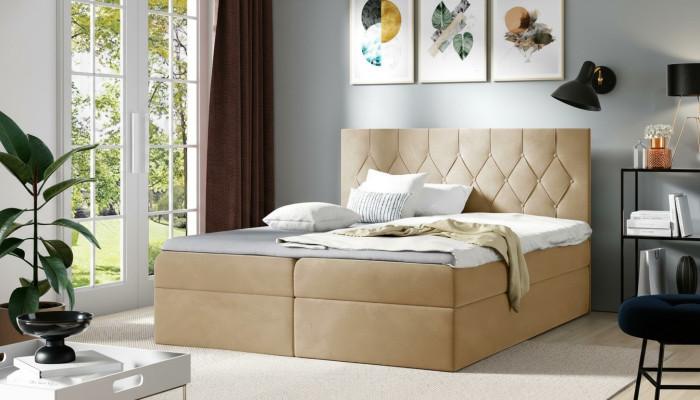 Lit Box Spring de Luxe Lits d'Hôtel Fonction de literie Tapissier 180x200cm Beige
