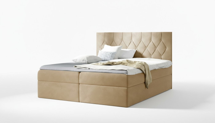 Lit Box Spring de Luxe Lits d'Hôtel Fonction de literie Tapissier 180x200cm Beige