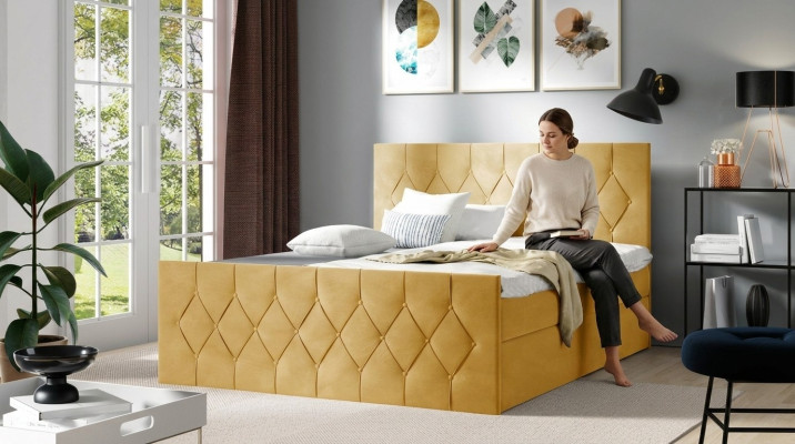 Lit rembourré Lits Lit Rembourrage Designer Boxspring Design de luxe Jaune 200x200 nouveau