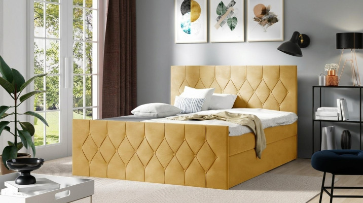 Lit rembourré Lits Lit Rembourrage Designer Boxspring Design de luxe Jaune 200x200 nouveau
