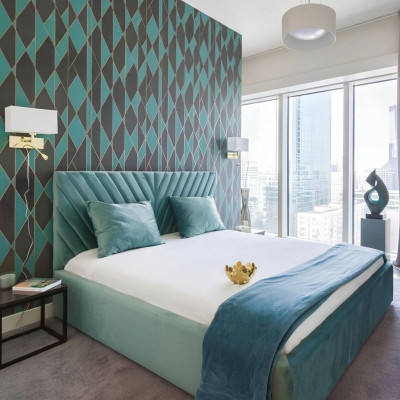 Lit double design Textile luxueux pour hôtel Chambre à coucher moderne Cadre de lit