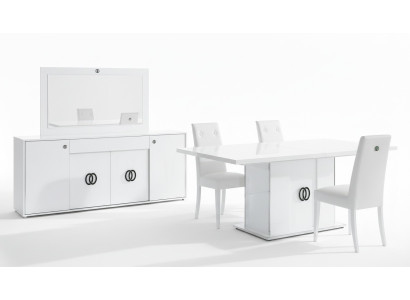 Table à manger avec 3 chaises, commode, miroir, luxe, bois, moderne, ensemble de design de 6 pièces.