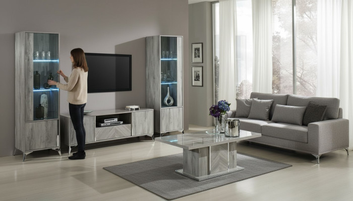 Meuble TV mobile salon 2xVitrine design moderne ensemble 3 pièces