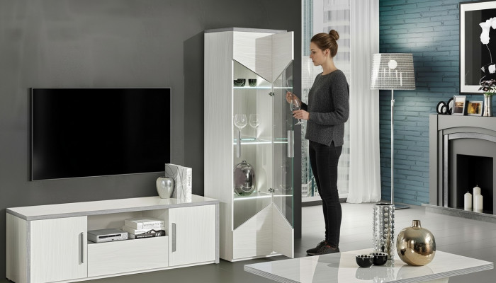 Vitrine à 1 porte blanche armoire vitrine salon design nouveau
