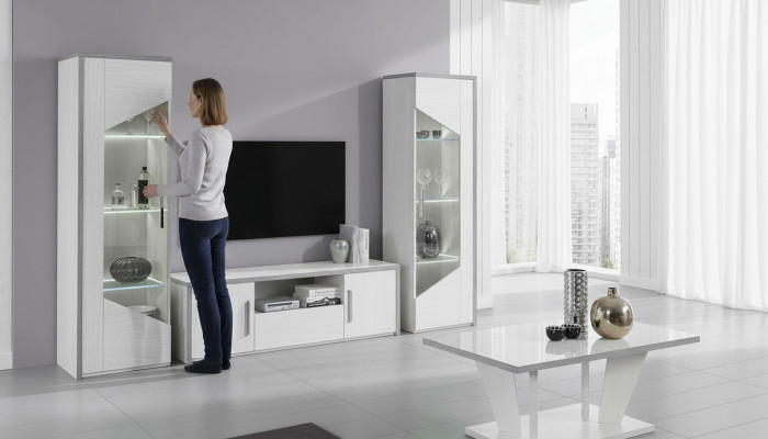 Meuble TV mobile de salon vitrine mur équipé design blanc moderne nouveau set de 3 pièces