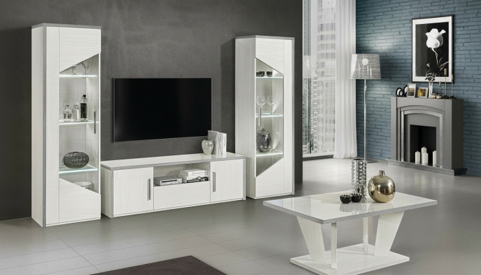 Meuble TV mobile de salon vitrine mur équipé design blanc moderne nouveau set de 3 pièces