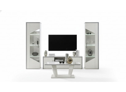 Meuble TV mobile de salon vitrine mur équipé design blanc moderne nouveau set de 3 pièces