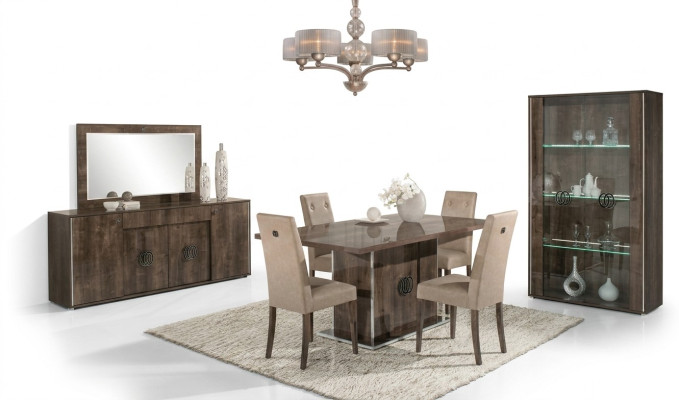 Ensemble de meubles de salle à manger avec table, chaises, commode, miroir et vitrine de 8 pièces
