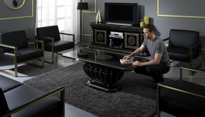 Table basse de luxe en bois, table de canapé, table noire